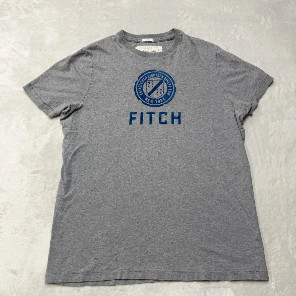 Y2K Abercrombie & Fitch Muscle T-Shirt Mens 2XL Single Stitch Raised Velvet Logo